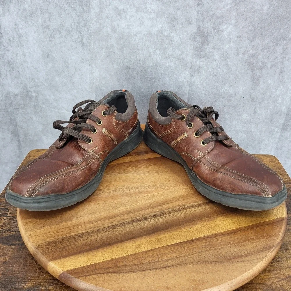 Clarks‎ Oxford Shoes Mens 9 M Brown Leather Bicycle Toe Cotrell Walk Casual